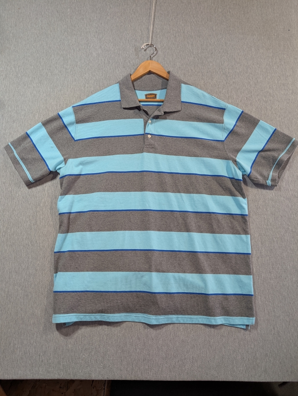 The Foundry Supply Co Golf Polo Shirt Men's 2XLT Blue Gray Striped